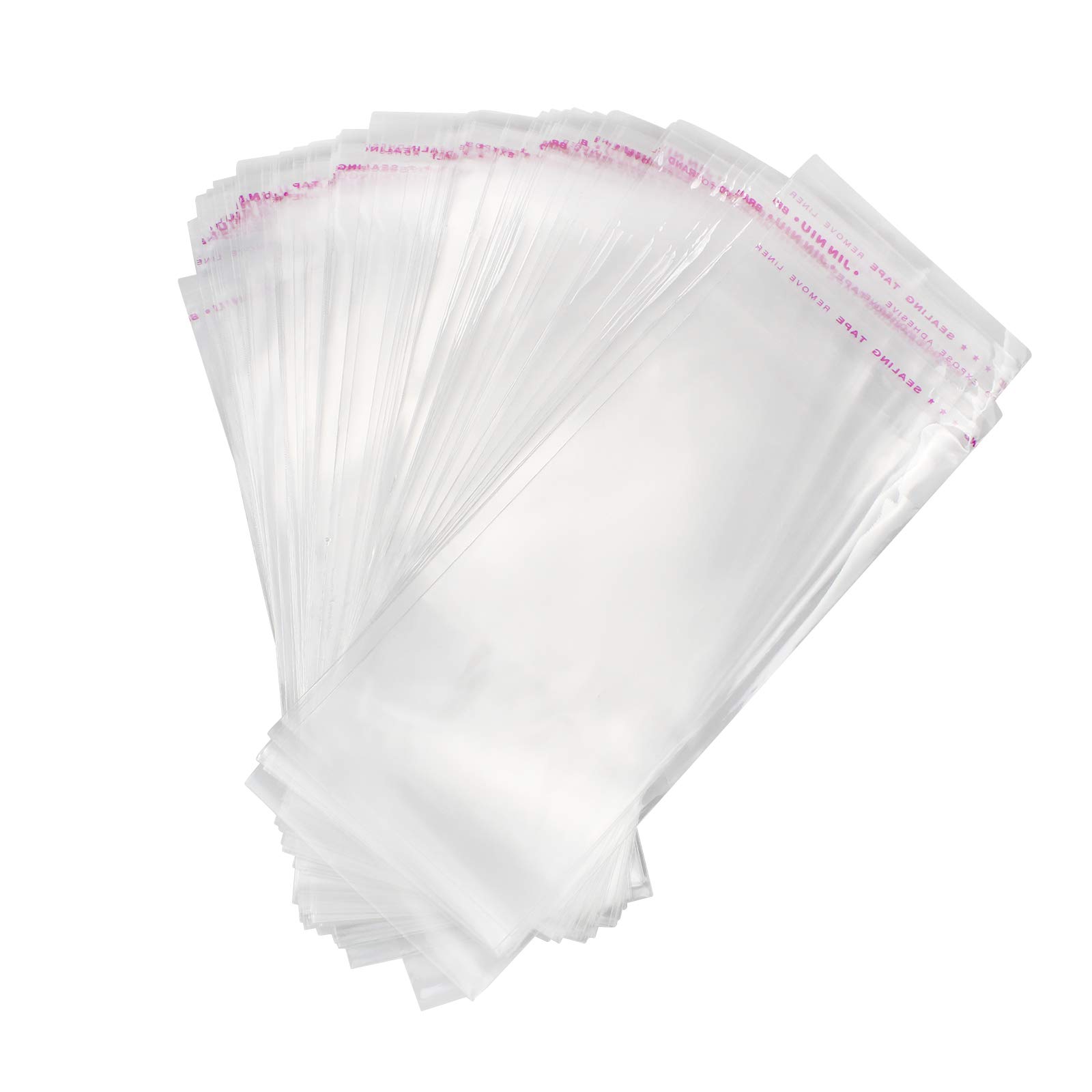 Robell 300 Pieces Clear Cellophane Bags Food Grade Treat Bags Self-Adhesive Sealing OPP Plastic Bag Small Storage Bag for Candy（7x18cm）
