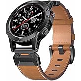 Genuine Leather Ultra Bands 22mm 26mm Designed for Garmin Fenix 8 47mm 51MM/Fenix 5/Fenix 6/Fenix 7/Fenix 5X Plus/Fenix 3/Fenix 6X Pro, Quick Fit Rugged Military Band for Fenix 5X/6X/7X/Forerunner 935/Men