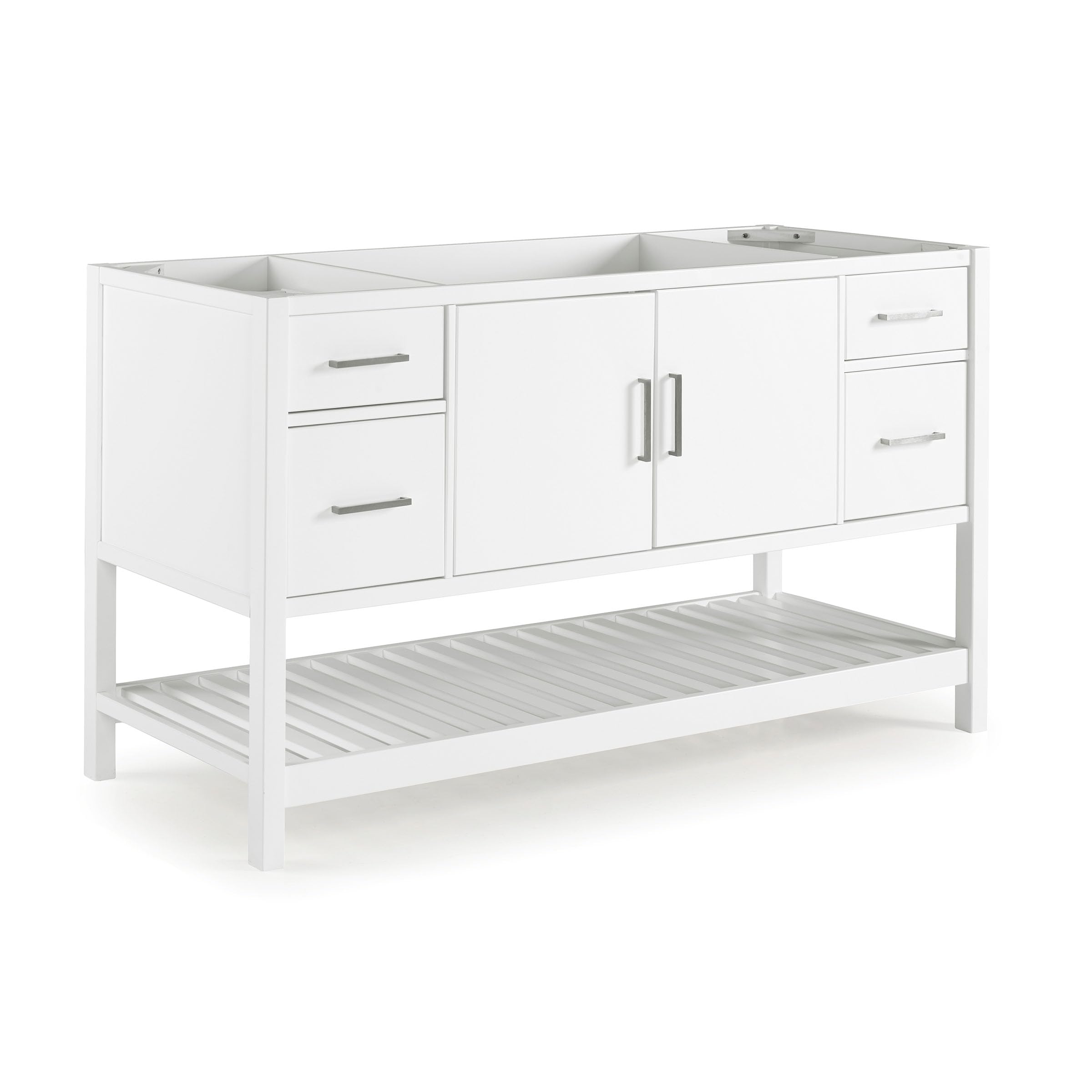 Photo 1 of ***********INCOMPLETE ITEM, THIS IS ONLY BOX #2 OUT OF 2 TOTAL******************Harrison 60 in. W Vanity Cabinet Only, Modern Solid Pine Wood Construction, Nickel Hardware, Soft-Close Drawers, Adjustable Height Levelers, White