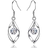 Double Twisted Linear Drop Statement Earrings Sterling Silver Dangle Earrings for Women Marquise Loops French Wire Drop Dangle Earrings for Women Anniversary Birthday Gifts