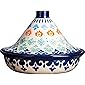 Cast Iron Moroccan Tagine,Cooking Pot with Silver knob, Enameled Base and Cone-Shaped Ceramic Lid,Good for Baking and…