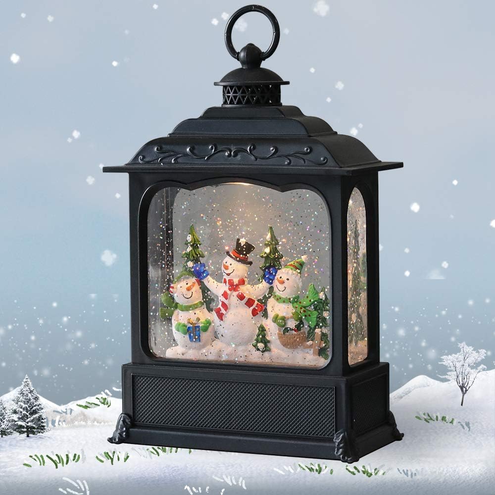 Snow Globes - GenSwin Snowman Musical Lighted Water Lantern Christmas Snow Globe with 6 Hour Timer, Battery Operated & USB Powered Singing Swirling Glitter Snow Globe Lantern Christmas Holiday Home Decor Gift(11”)
