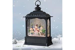 GenSwin Snowman Musical Lighted Water Lantern Christmas Snow Globe with 6 Hour Timer, Battery Operated & USB Powered Singing Swirling Glitter Snow Globe Lantern Christmas Holiday Home Decor Gift(11”)