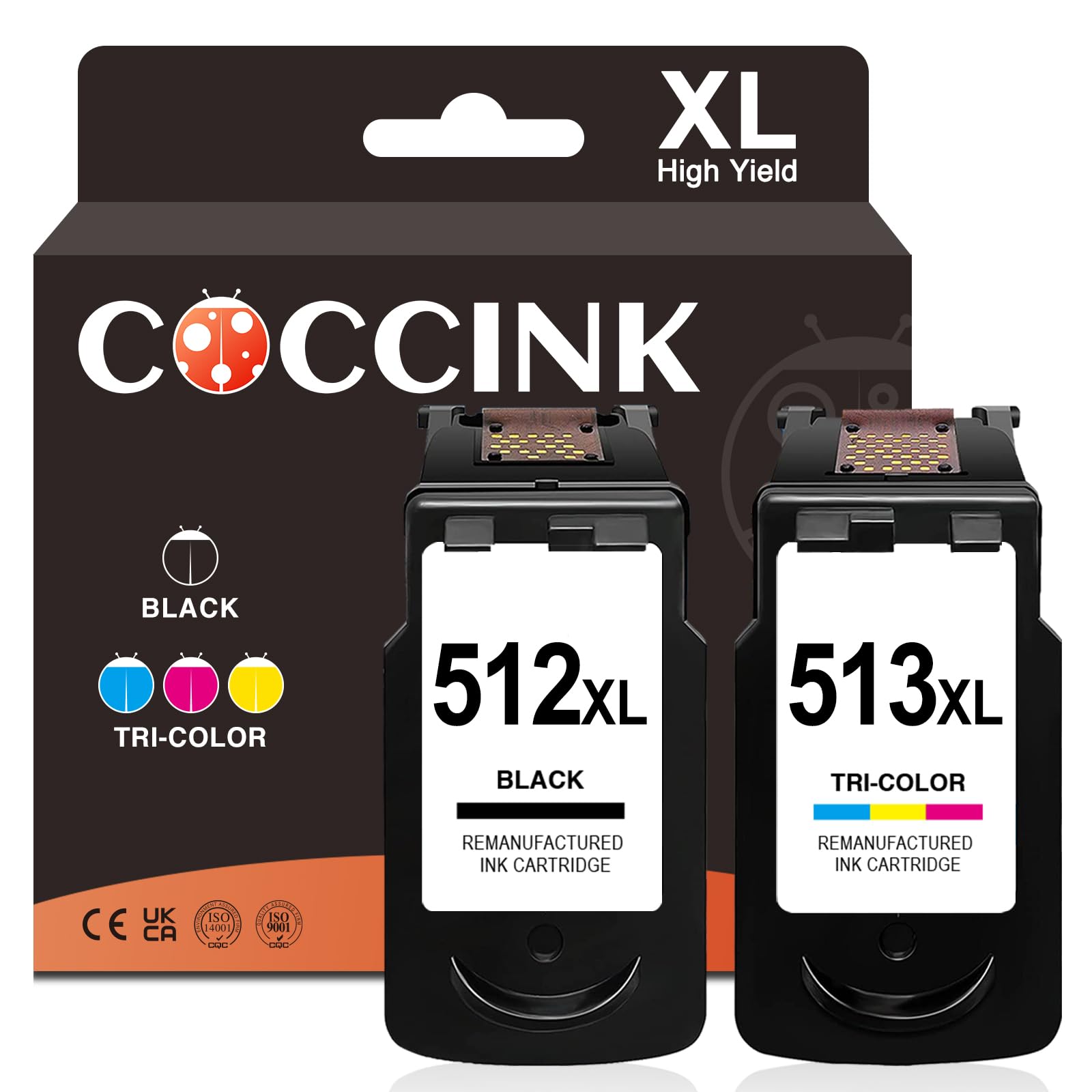 COCCINK PG-512 XL CL-513 XL Printer Ink Cartridges Replacement for Canon 512XL 513XL 510 511 Compatible with MP495 MP230 MP240 MP250 MP280 MP499 MX350 IP2700 IP2702 Black and Colour Multipack