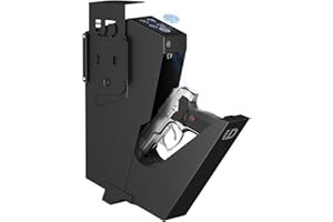 Urban Deco Gun Safe for Handgun Drop Down,Quick Access Pistol Safe Mounted Single Biometric Safes For Nightstand, Desk, Bedside,Vehicle Handgun Safe Auto Open - With Fingerprint, Pin Code, Key Access