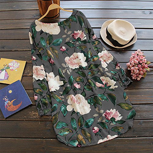Women's Vintage Print Dress, Ladies Long Sleeve Elegant Mini Dress Baggy Dress Plus Size S-4XL Gogoodgo Gray