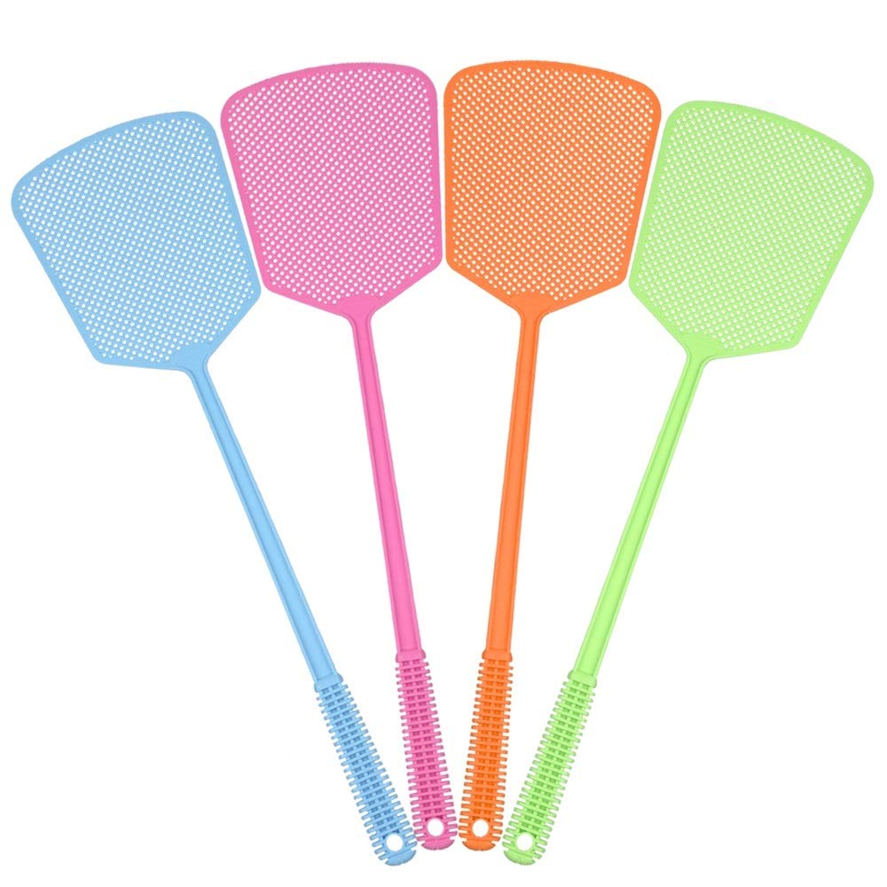 Chelory 4 Pack Fly Swatter, Plastic Fly Swat Insect Wasp Pest Control with Strong Long Handle Heavy Duty Manual Swatters Assorted Colors Multi Pack