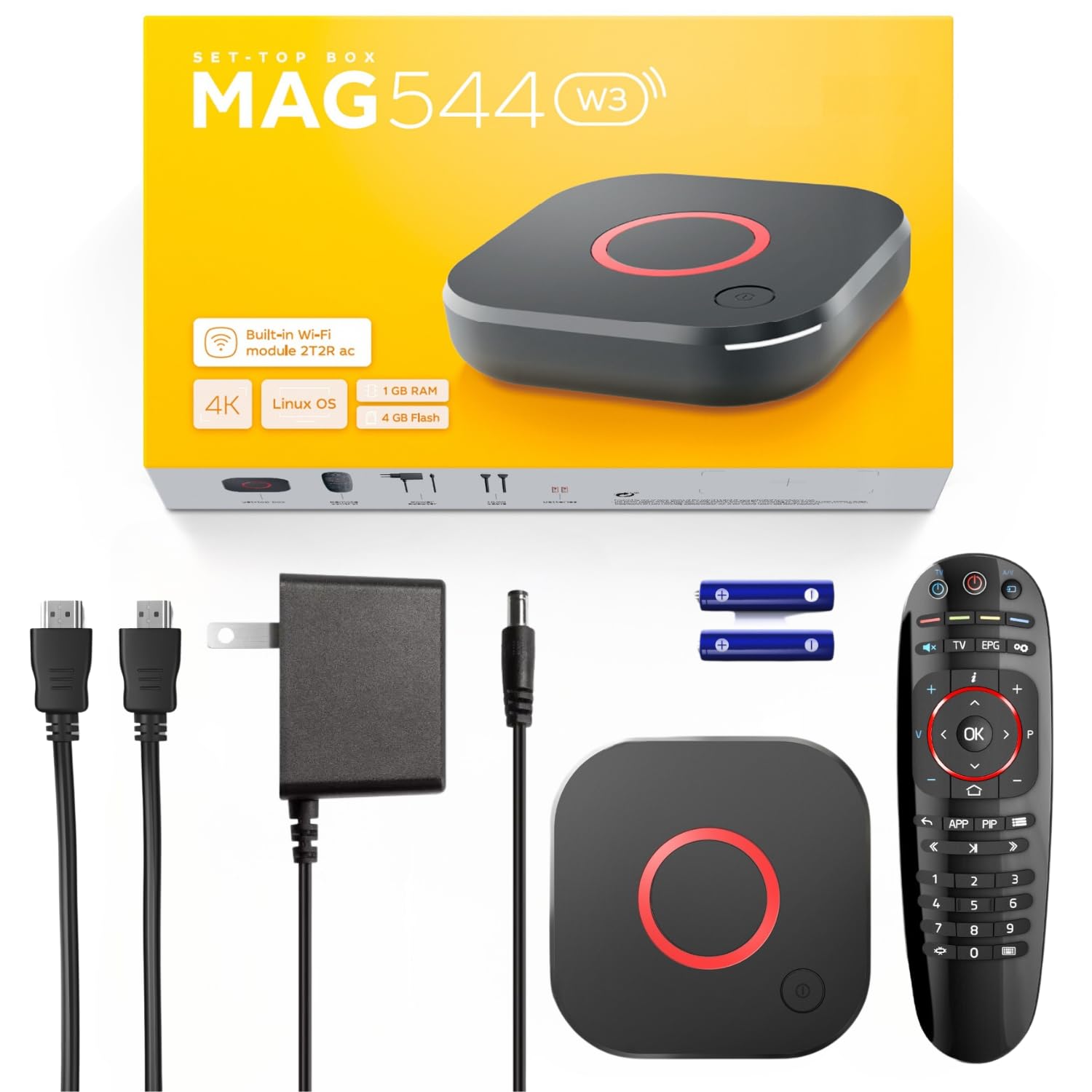 Raxxio MAG544w3 TV Set-Top Box - 4K HDR TV Streaming Device with Amlogic S905Y4 Chipset, 1GB DDR4 RAM, 4GB Flash Memory, Dolby Digital Plus, Linux 4.9, Dual-Band WiFi, USB 2.0, HDMI Cable and Remote