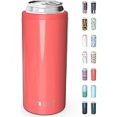 TILUCK Skinny Can Cooler for Slim Beer & Hard Seltzer, Stainless Steel, Doucle-Walled Stainless Steel Insulated Slim Cans, Standard 12 oz (Glitter Coral)