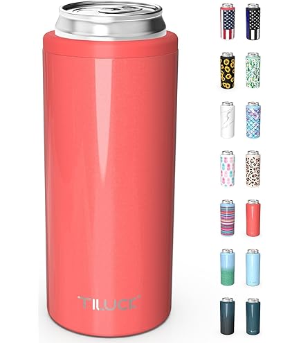 Slim Can Koozie Pink Insulated Can Cooler 4-in-1 Stainless Steel