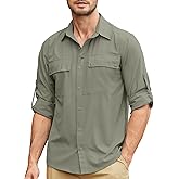 Men's Safari Shirt Long Sleeve UPF 50+ Sun Protection Quick Dry Fishing Hiking Shirt Lightweight Outdoor Travel
