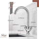 Hapilife Swan Dual Lever Kitchen Mixer Tap 1 Hole Chrome Vintage Brass Tap view 6