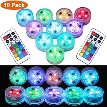 10Pcs Remote Submersible LED Lights Tea Lights Underwater Lights Battery Powered Flameless LED Accent Light for Party Event Vase Fishtank Halloween Christmas Wedding