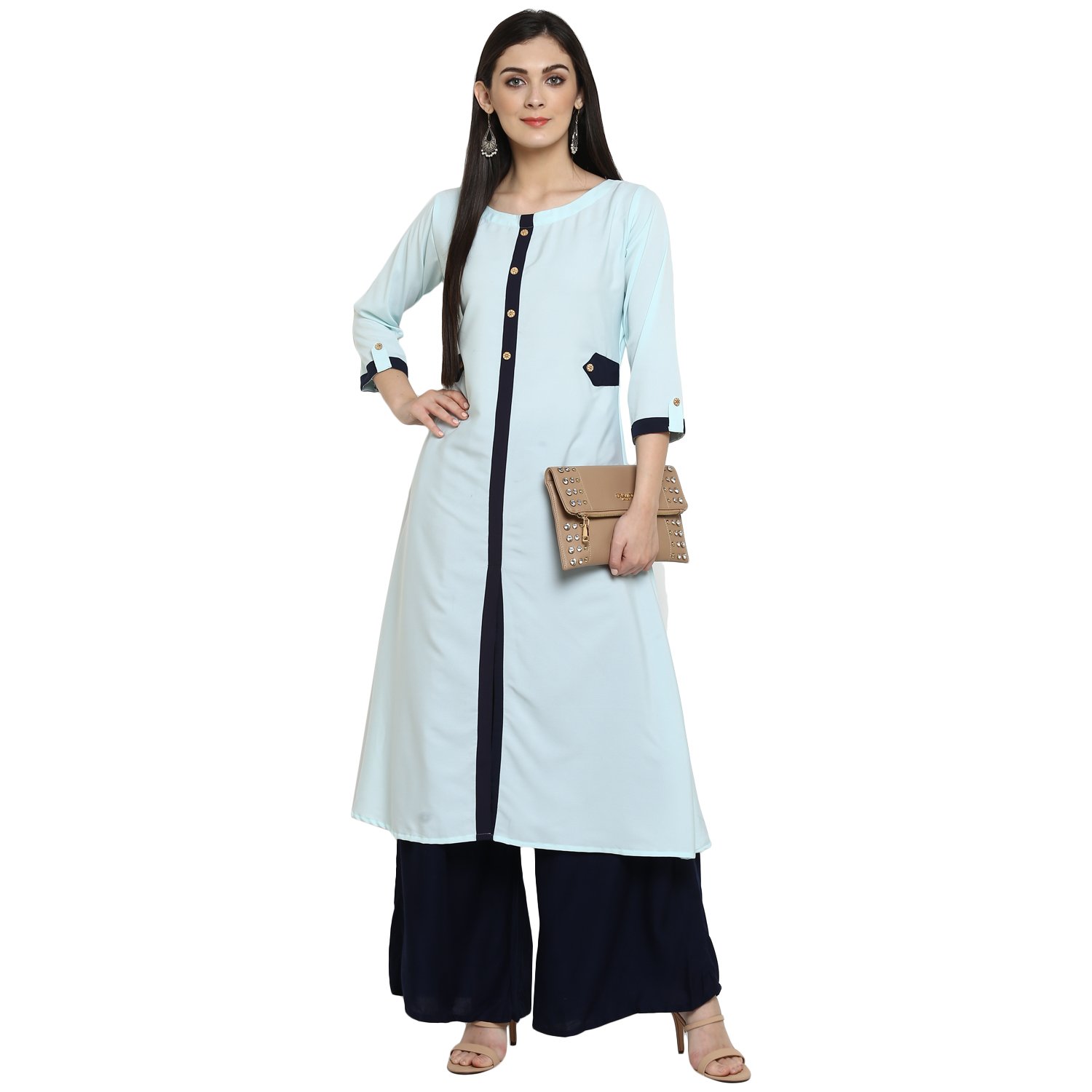 Ziyaa Women's Summer Blue Color Flared Crepe Solid Kurta(ZIKUCR2184)