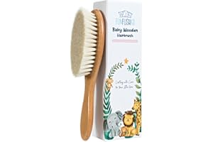 FUNFUSHKA Baby Hair Brush with Soft Goat Bristles - Wooden Cradle Cap Brush for Newborns, Infants, Toddlers, and Kids - Gentle Scalp Grooming and Styling for Baby Girls and Boys (Beechwood)