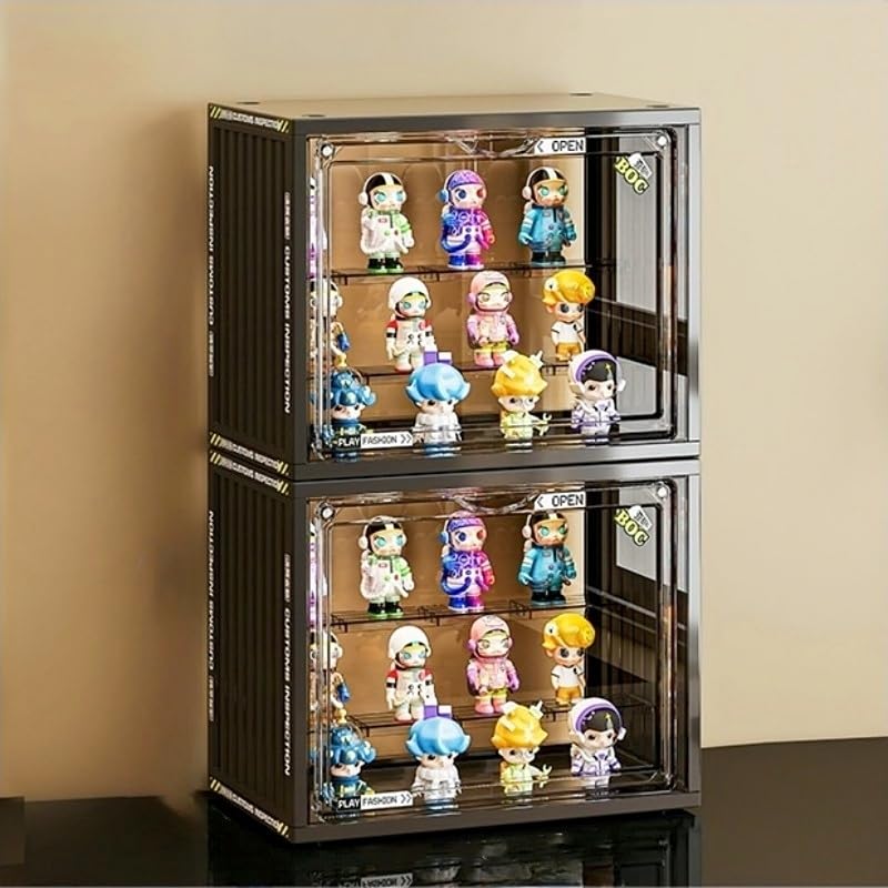 Photo 1 of Clear Display Case for Figures, Acrylic Display Case for Collectibles, Adjustable Figure Display Case with Magnetic Door, Stackable Display Box for Action Figures, Pop Mart, Funko Pop (Black, 2 Pack)