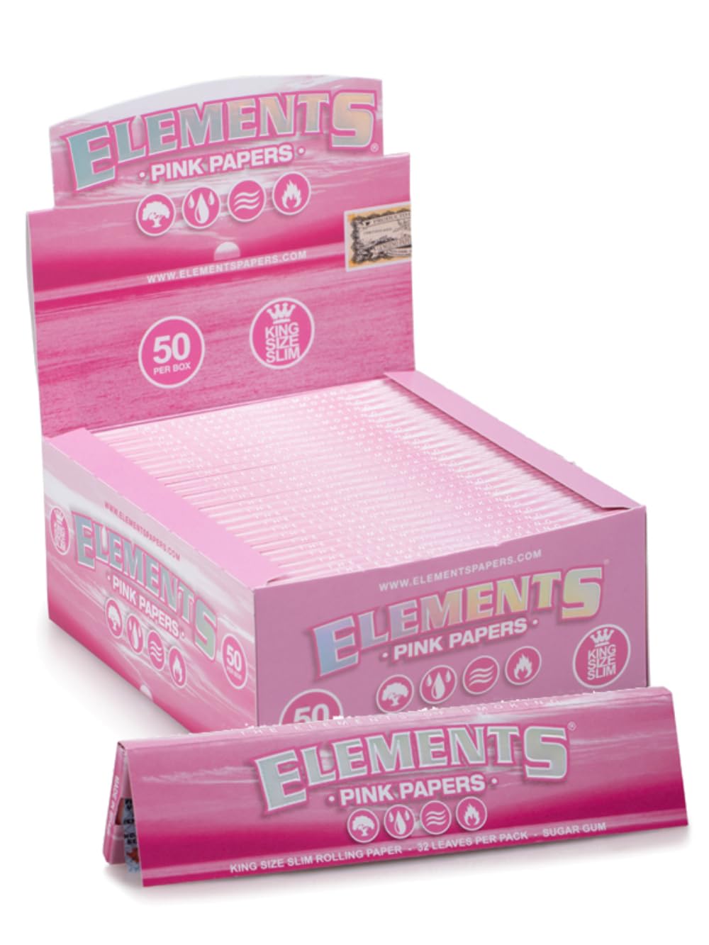 Elements Pink Coloured Kingsize Rolling Papers (10) with Pink Rolling Tips from Smokers Store