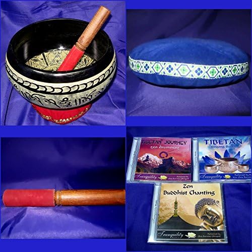 ITB006F Tibetan Artifacts: 21cm EXTRA LOUD Large Singing Bowl + Velvet Gong + Large Cushion + CD