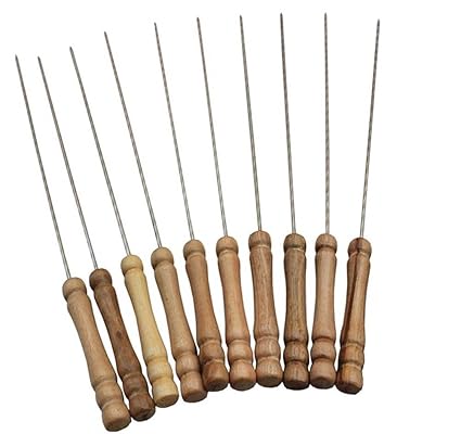 Inditradition Barbecue Skewers for BBQ Tandoor, Grill | Stainless Steel Stick with Wooden Handle,