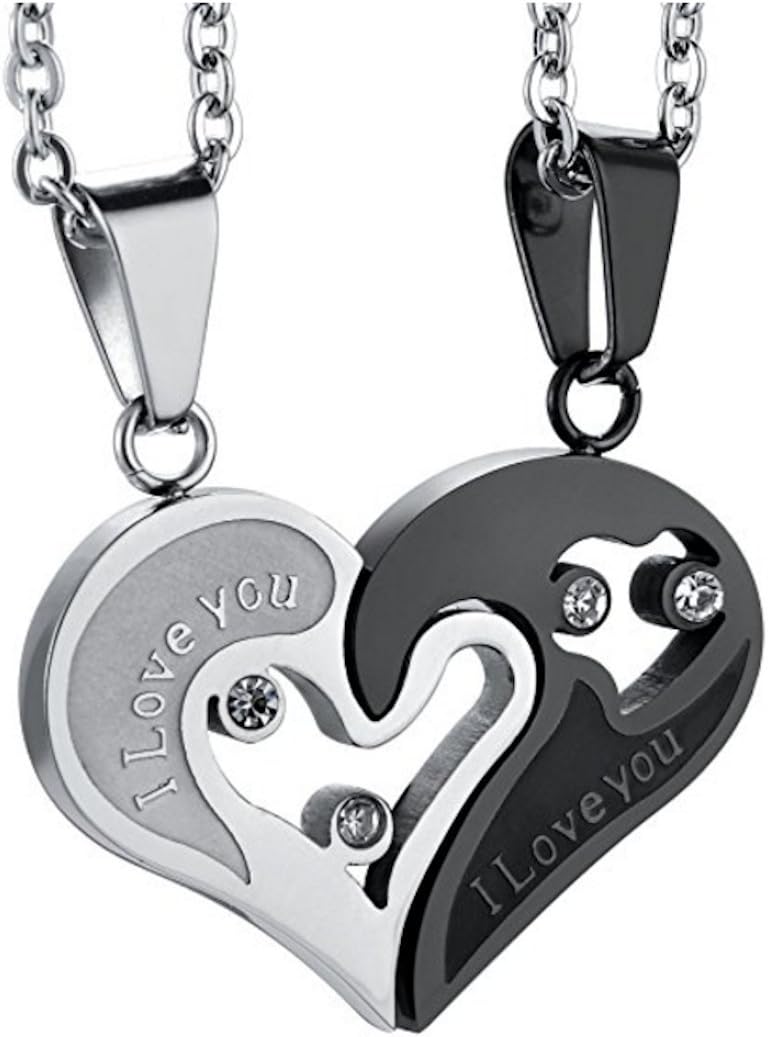 Urban Styles - Stainless Steel Jewellery Couple's-Necklace for Lovers - Pair Necklace Heart Pendant and Engraving for him and her - "Love Devotion"