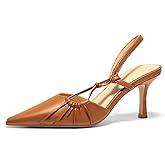 Coutgo Womens Slingback Kitten Heels Closed Pointed Toe Pumps D'Orsay Wedding Party Dress Shoes