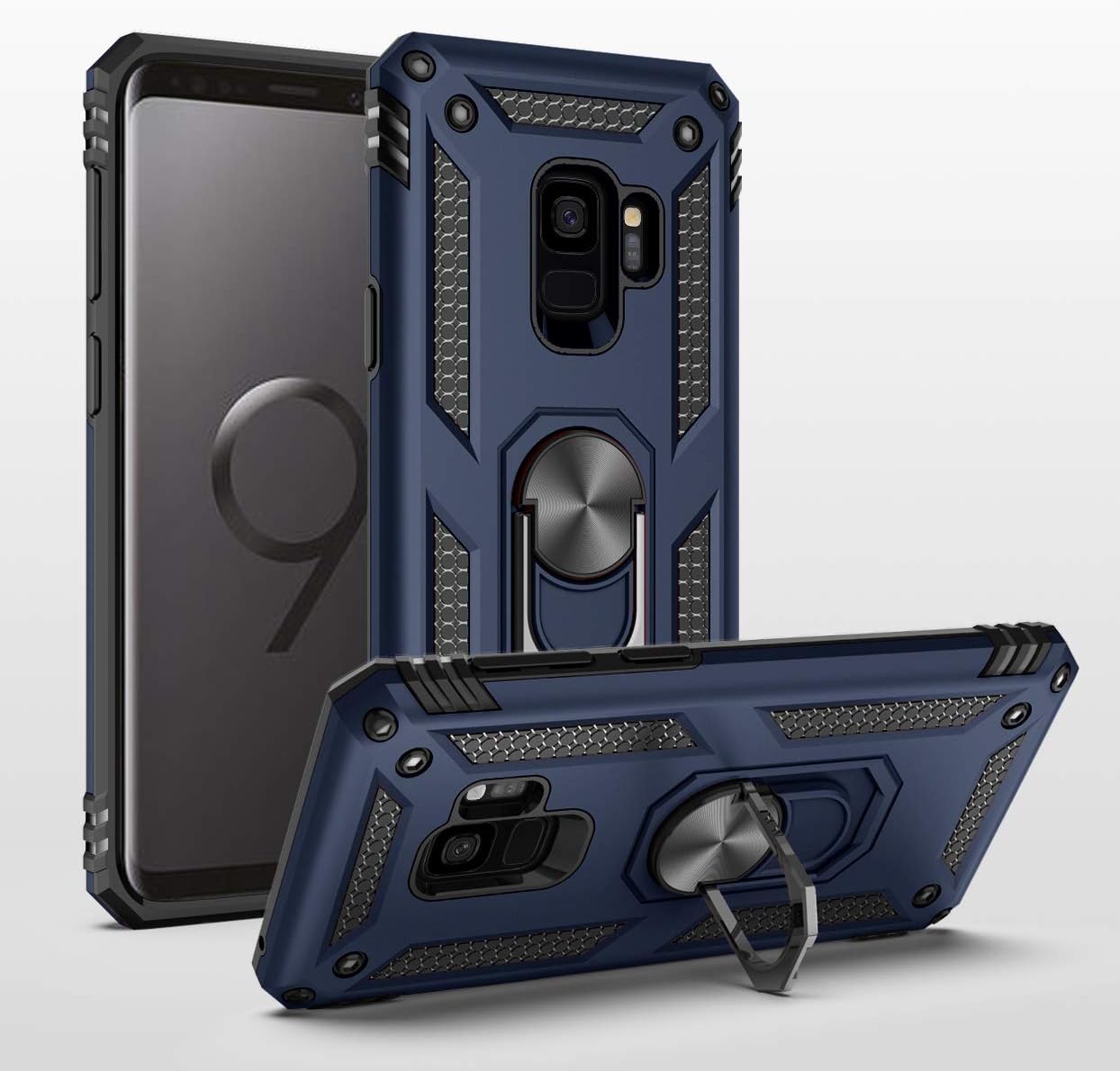 SUSAA Case for Galaxy S9,360 Degree Rotating Ring Holder Kickstand Phone Case for Galaxy S9 (2018 Release) Navy Blue