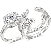 Blongme 925 Sterling Silver 1 Ct Wedding Rings Set for Women Round Cut Ring Enhancer for Engagement Rings Halo Bridal Ring Set for Her Cubic Zirconia Size 5-10