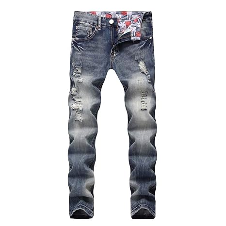 TEBAISE Herren Biker Jeans Stretch Jeans Hose Zerrissen Destroyed Denim Slim Fit Jeans Jeanshosen Jungen Männer