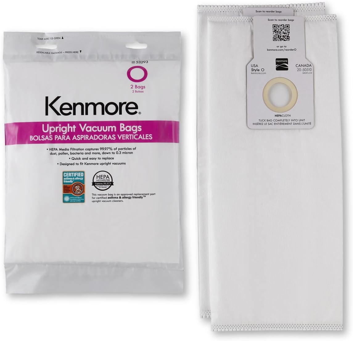 Kenmore 53294 Style O Hepa Cloth Vacuum Bags For Kenmore Upright Vacuum Cleaners 6 Pack White Amazon Ca Home Kitchen