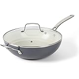 Martha Stewart Lockton 12" Essential Multipurpose Heavy Gauge Aluminum Frypan/Wok Pan w/PFA Free Premium Ceramic Nonstick Int