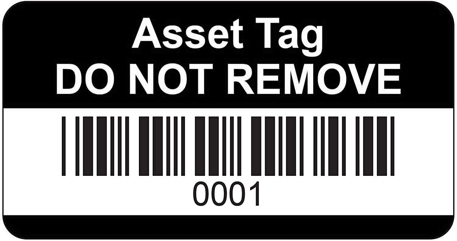 Black Asset Tag Labels - Barcoded and Numbered 1 to 500 - 38mm x 20mm Permanent Synthetic PP Labels - Pack of 500 (P/NO. 7828652)