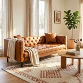 GarveeHome 81" Leather Couch for Living Room, Cognac Tan | Chesterfield Sofa with Deep Seat, Handmade Button Tufted 3 Seater Sofa, Modern Leather Sofa for Apartment, or Office,