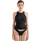 SUUKSESS Women Padded Cotton Ribbed Tank Tops High Neck Racerback Basic Tops