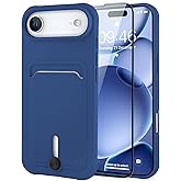 MZELQ TPU Wallet Compatible with iPhone Air Case 2025, Card Holder Camera Protection Cover + Screen Protector, Push-able Slot for Girls Women -Blue