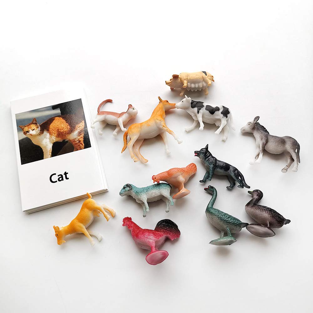 MEROCO Montessori Animal Match Cards - Miniature Poultry Animals with Matching Card - 2 Part Cards. Montessori Learning Toy, Language Materials TZX106