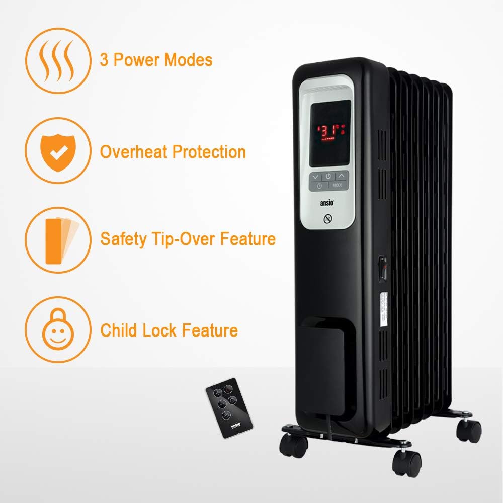 Super Saturday 2300W Oil Filled Radiator Heater With 11 Fins And Remote