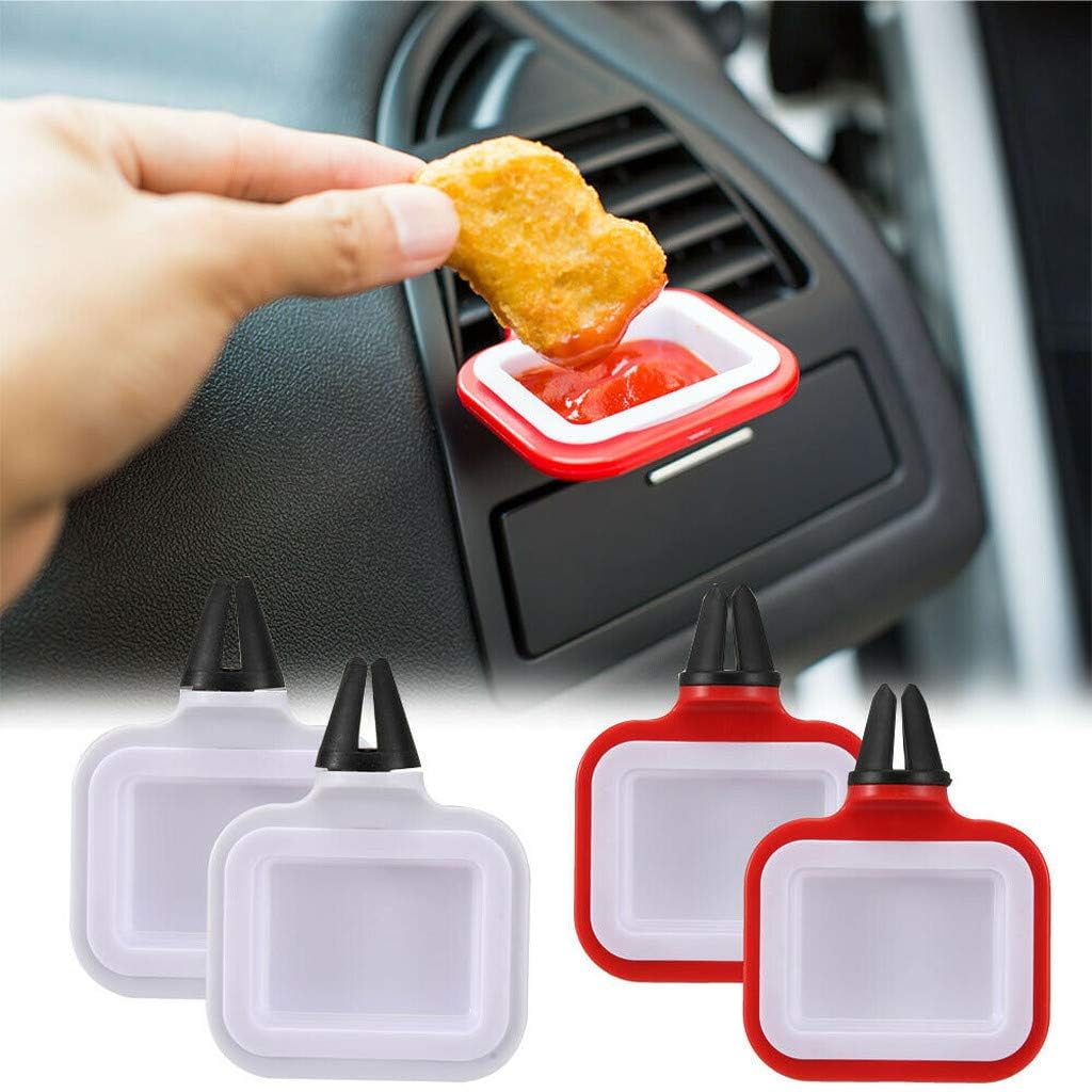 2Pcs Saucem Dip Clip in-car Sauce Holder for Ketchup Dipping Sauces (Red)