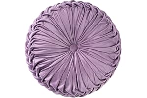 HLOVME Round Velvet Pillow for Couch Small Handmade Decorative Throw Pillow for Bed Bedroom 13.7” Light Purple
