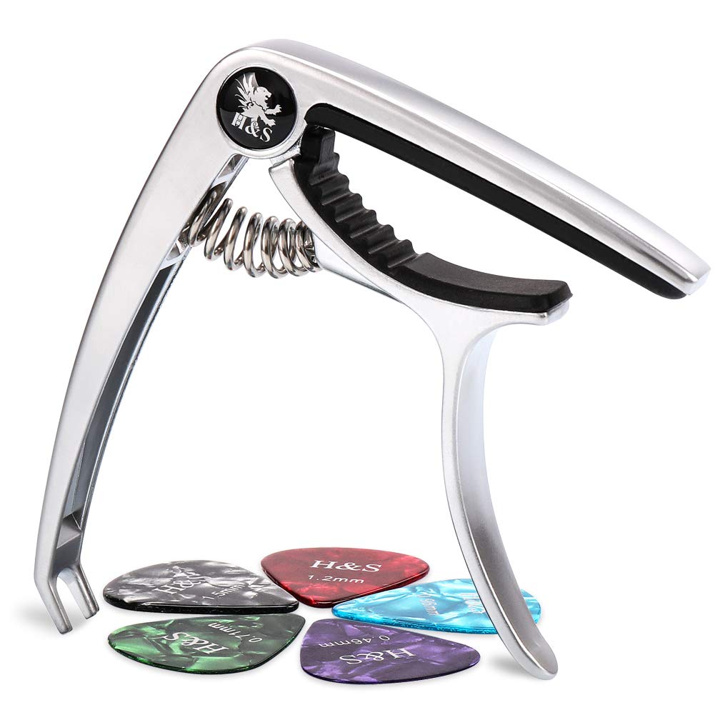 H&S Guitar Capo for Acoustic Electric Classical Ukulele with Guitar Picks Bridge Pin Puller