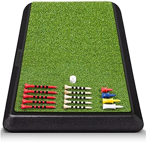 TRUEDAYS Golf Hitting Mat, Heavy Rubber Base Portable Golf Practice Hitting Mat with Tee for Indoor & Outdoor Golf Training