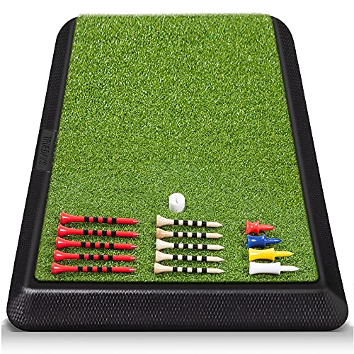 TRUEDAYS Golf Hitting Mat, Heavy Rubber Base Portable Golf Practice