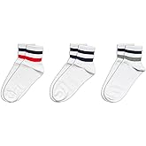 RAFRAY Athletic Ankle Socks Quarter Length, Premium Sports Socks Sriped, White, 3 Pairs, Size 7-11.5