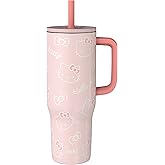 Zak Designs Sanrio Sutton Travel Tumbler for On the Go, 30oz Stainless Steel with Vacuum Insulation, Silicone Straw, and Carry Handle for Cold Drinks (Hello Kitty)