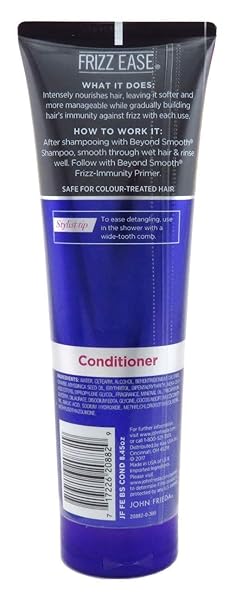 JOHN FRIEDA FRIZZ EASE BEYOND SMOOTH CONDITIONER, ANTI-HUMIDITY & FRIZZ-RESISTANT, SMOOTHS TEXTURE, CLEANSES UNMANAGEABLE HAIR, INFUSED WITH PURE COCONUT OIL, 8.45 OZ