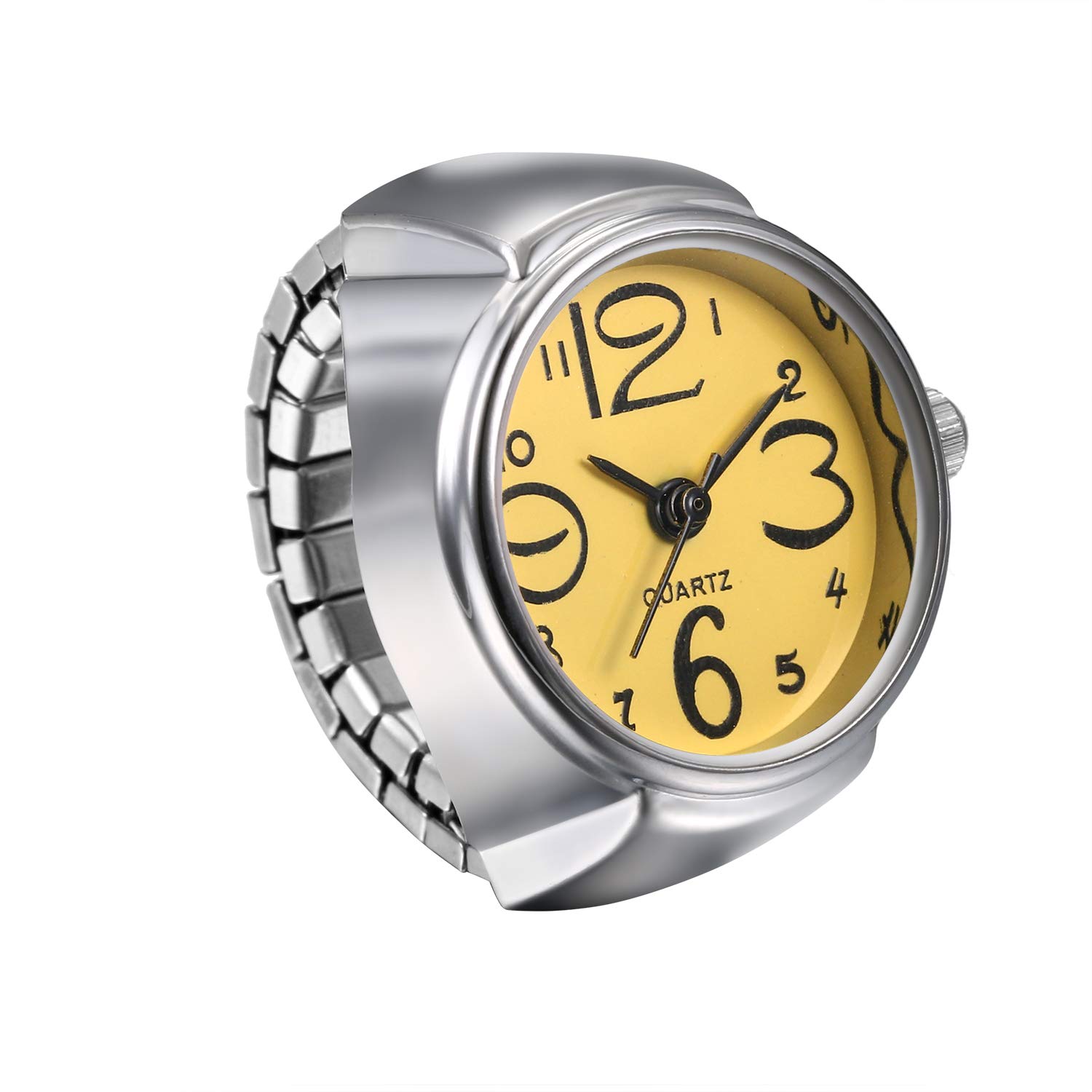 JewelryWe Men Women Finger Watch Creative Elastic Round Quartz Finger Ring Watches