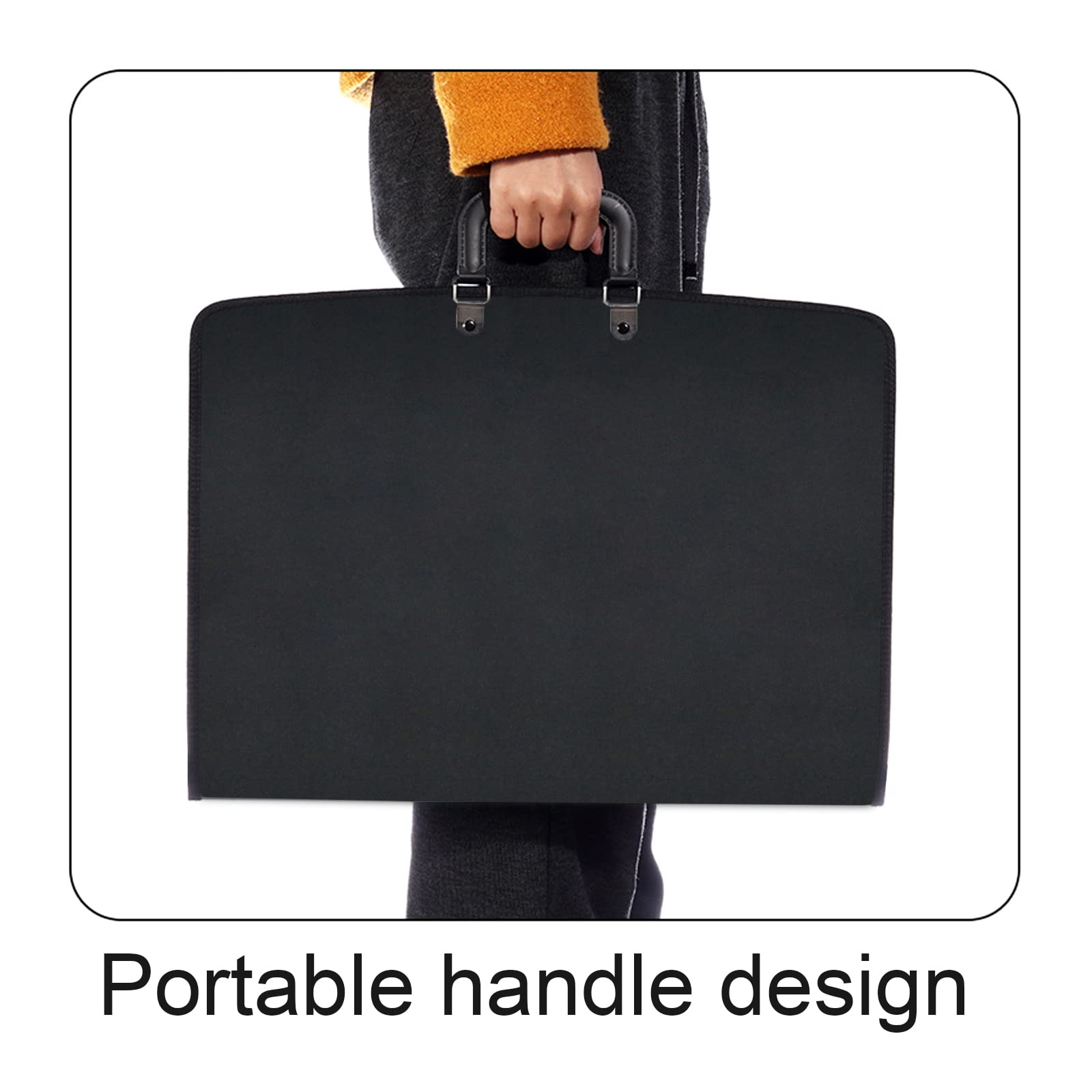 Acocony 11x17 Portfolio Folder for Artwork with Zipper Closure 11x17 Portfolio Case PP Material Oxford Cloth Edge Waterproof Black 1 Pack