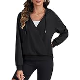 LYANER Women's Wrap V Neck Long Sleeve Pullover Hooded Casual Crop Sweatshirt with Pockets