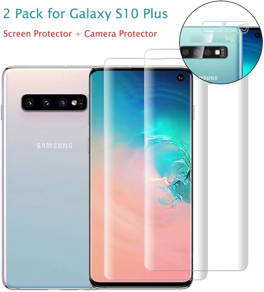 Tempered Glass Screen Protector with Camera Lens Protector for Samsung Galaxy S10 Plus, Full Screen Coverage Screen Protector, 3D Curved Tempered Glass, HD Clear Anti-Bubble Film (2 Kits)
