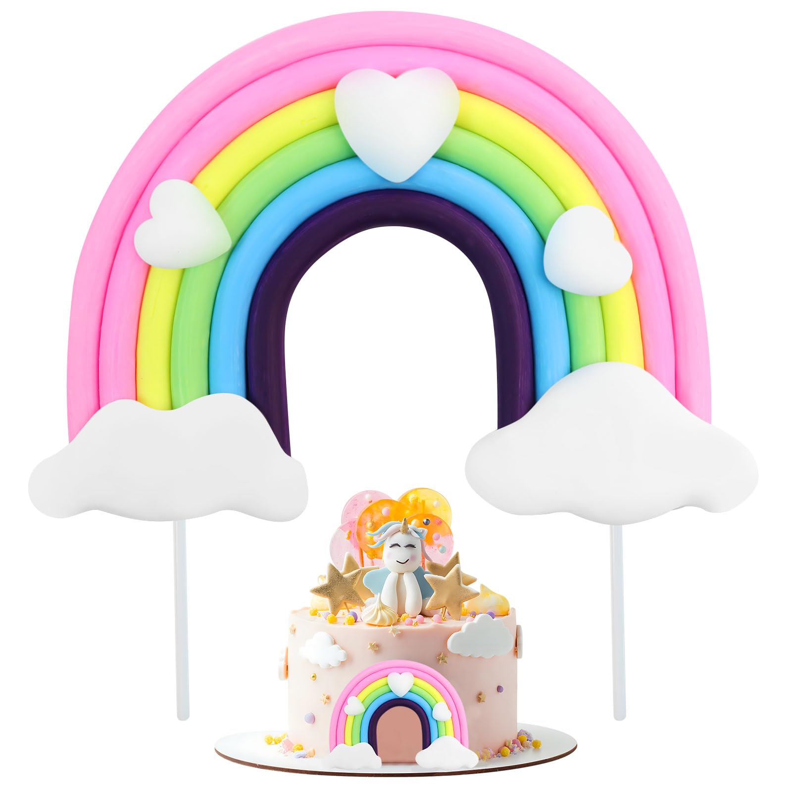 Photo 1 of Exquisite Soft Pottery Rainbow Cake Topper - Vibrant Decoration for Magical Rainbow-Themed Birthday Parties & Weddings!?Heart?
