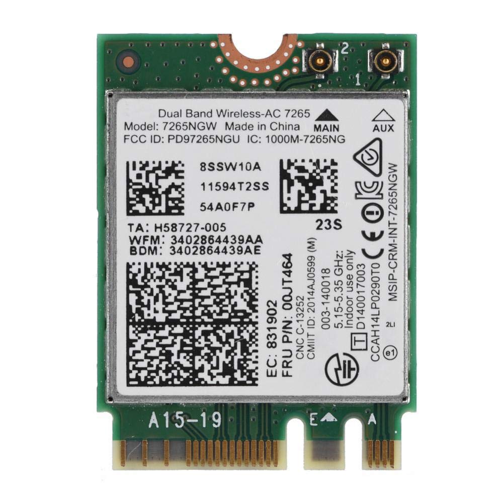 ASHATA For Wireless-AC 7265 Network Adapter, Dual Band 2.4G/5Ghz Bluetooth WiFi Network Card with NGFF M2 Interface, 802.11 a/b/g/n/ac